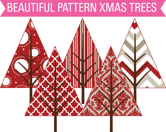 Off Sale Clip Art Country Christmas Patterned Christmas Trees Clipart