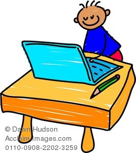 Clipart Illustration Of A Little Child Learning On The Computer