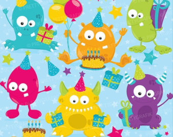 Off Sale Birthday Monsters Clipart Commercial Use Monster Clipart    