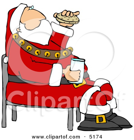 Santa Eating Chocolate Chip Cookies And Drinking Milk