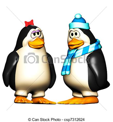 Boy Penguin Acting Silly  Girl Penguin With A Red Bow On Her Head  Boy