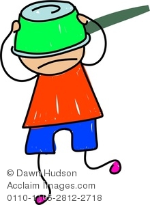 Clipart Image Of A Silly Little Boy With A Pan Stuck On His Head