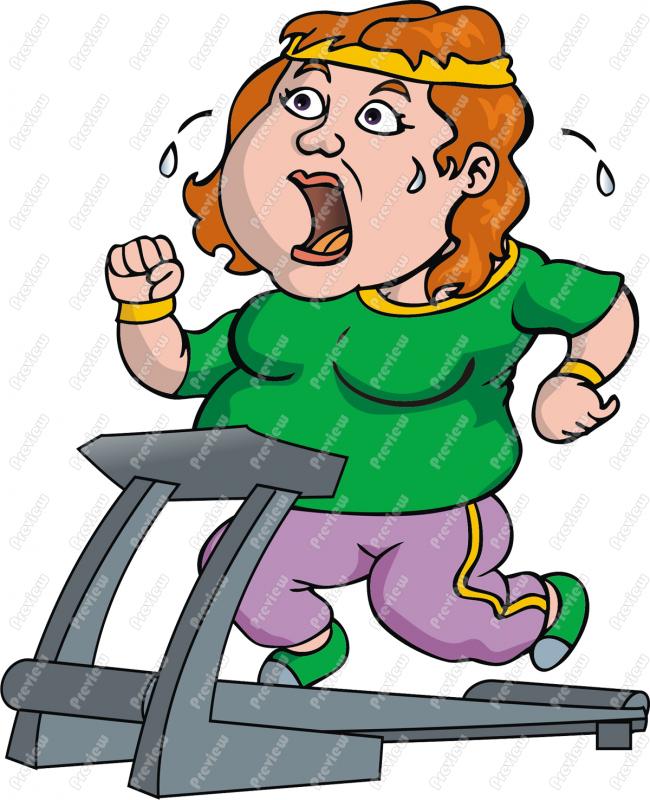 Fat Woman Sweating On Treadmill Clip Art   Royalty Free Clipart