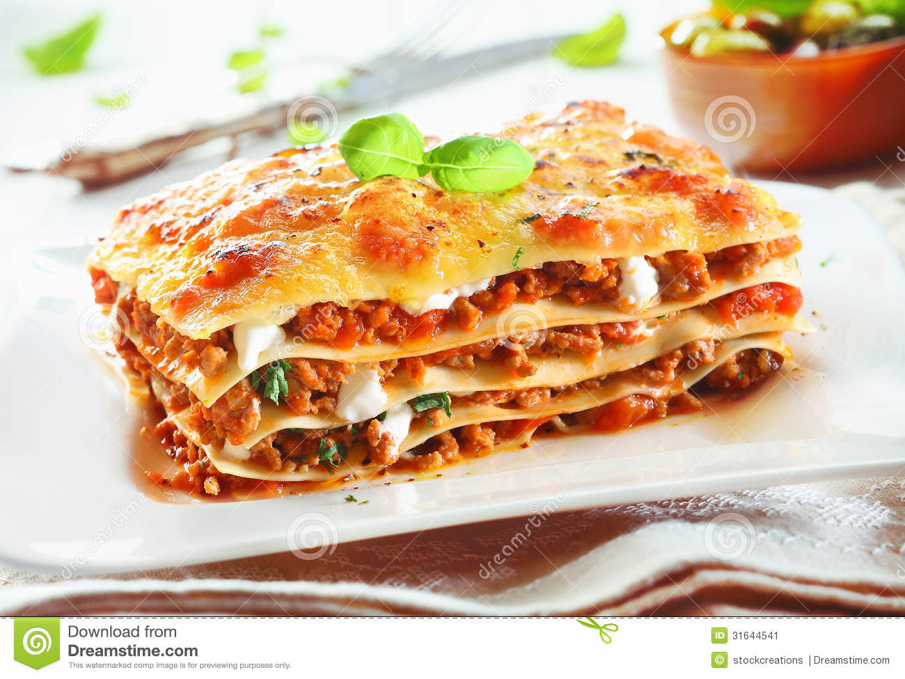 Close Up Of A Traditional Lasagna Made With Minced Beef Bolognese