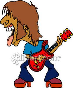 Long Haired Hippie Dude Playing An Electric Guitar Sticking Out His    