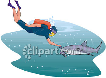 Man Scuba Diving With A Shark Royalty Free Clipart Image