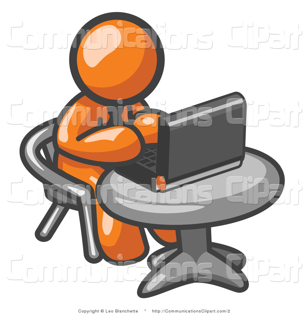 Clipart Of An Orange Man Using A Laptop Computer By Leo Blanchette