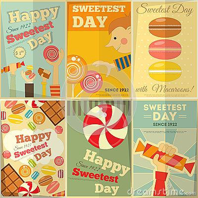 Sweetest Day Posters Set In Retro Style With Sweets  Illustration