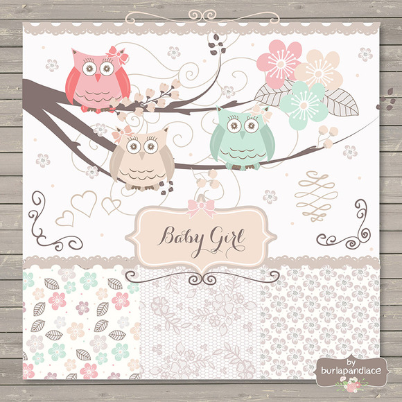 Baby Girl Baby Owl Clipart Invitatio   Illustrations On Creative