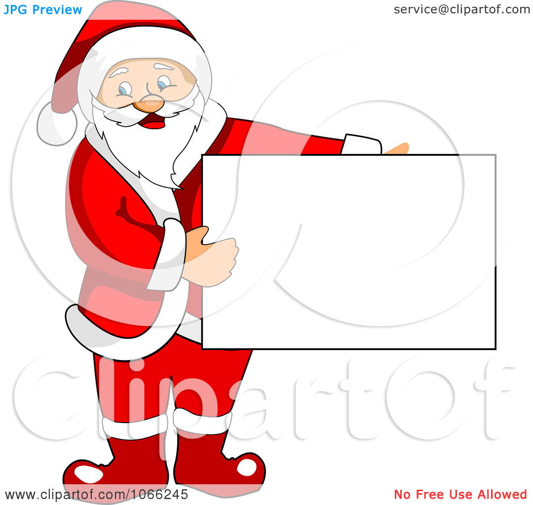 Clipart Santa Holding A Sign Board   Royalty Free Vector Illustration