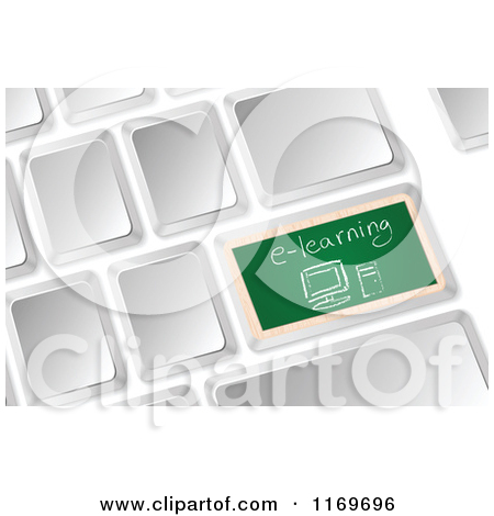 Clipart Of A 3d Computer Keyboard With A Chalkboard E Learning Button