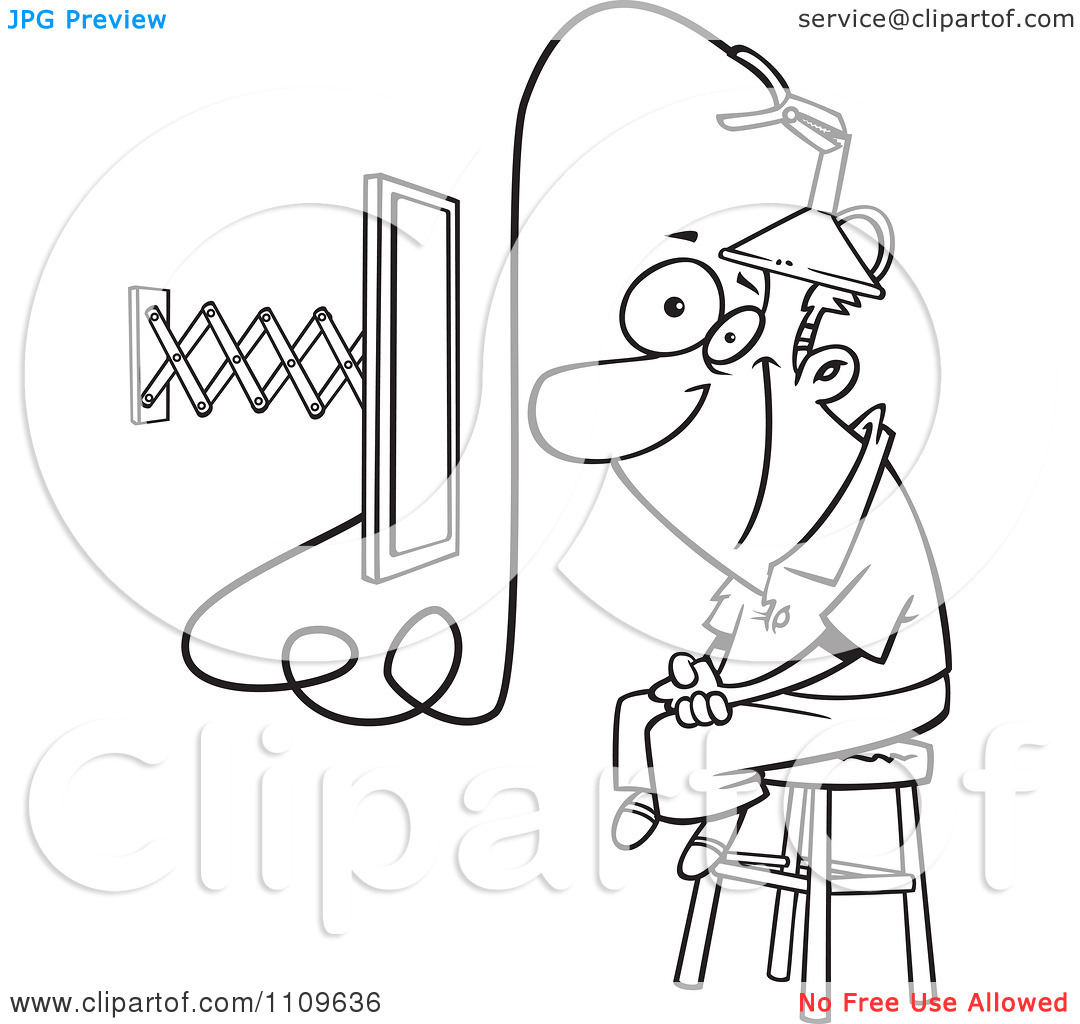 Clipart Outlined Man Attached To An E Learning Machine   Royalty Free
