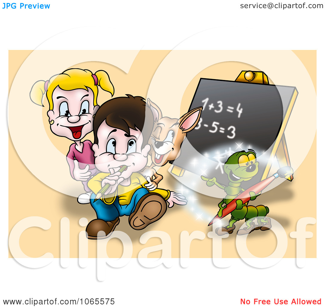 Clipart School Kids And Animals Learning Math   Royalty Free    
