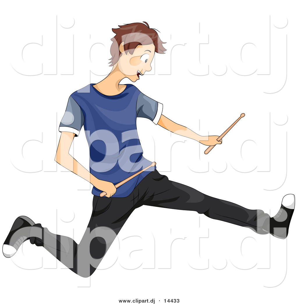 Vector Clipart Of A Cartoon Teen Boy Rocking Out With Drum Sticks