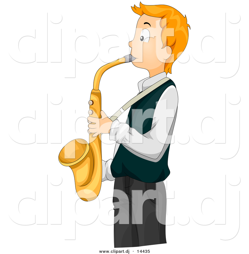 Vector Clipart Of A Teen Cartoon Boy Playing Gold Saxophone By Bnp