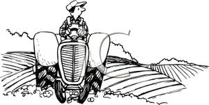 Black And White Farmer On A Tractor Clip Art Image