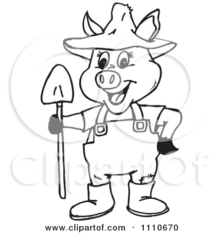 Clipart Black And White Pig Farmer   Royalty Free Illustration By