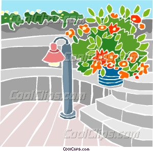 Patio With Stairs And Plants Vector Clip Art