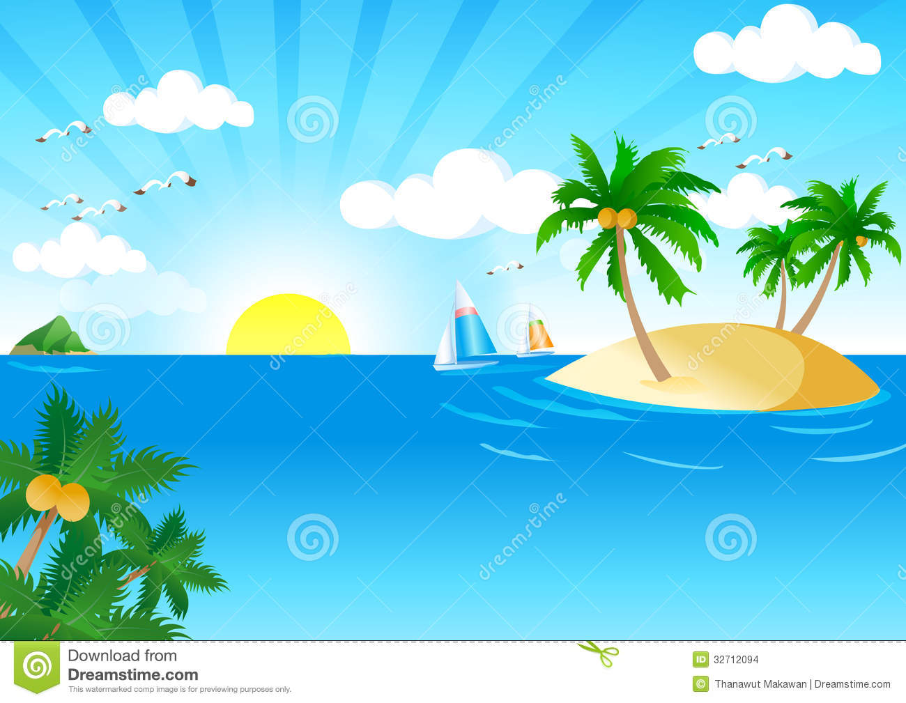 Tropical Beach Clipart Backgrounds Sunny And Sea Vector