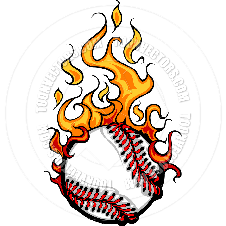 Baseball Softball Flaming Ball Vector Cartoon By Chromaco   Toon