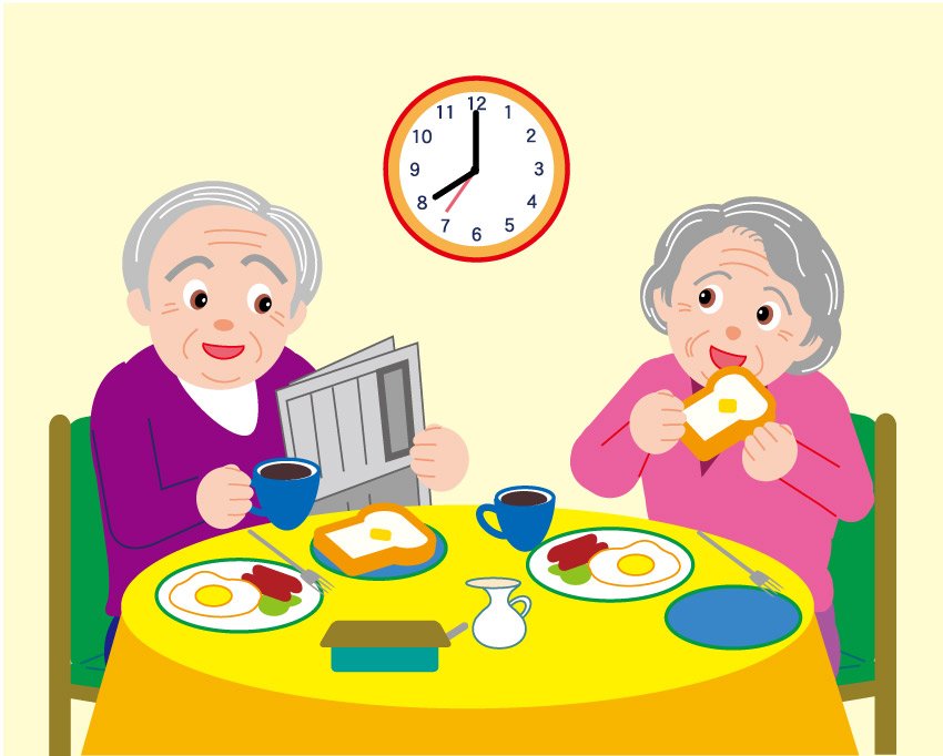 Vector Old Couple Eating Breakfast