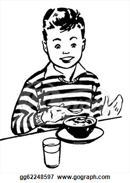 White Version Of A Young Boy Enjoying His Dinner  Clip Art Gg62248597