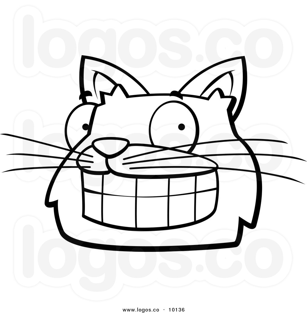Grin Clipart Royalty Free Vector Of A Black And White Grinning Cat    
