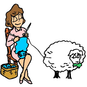Clip Art Of A Woman Knitting With Wool Directly From A Sheep