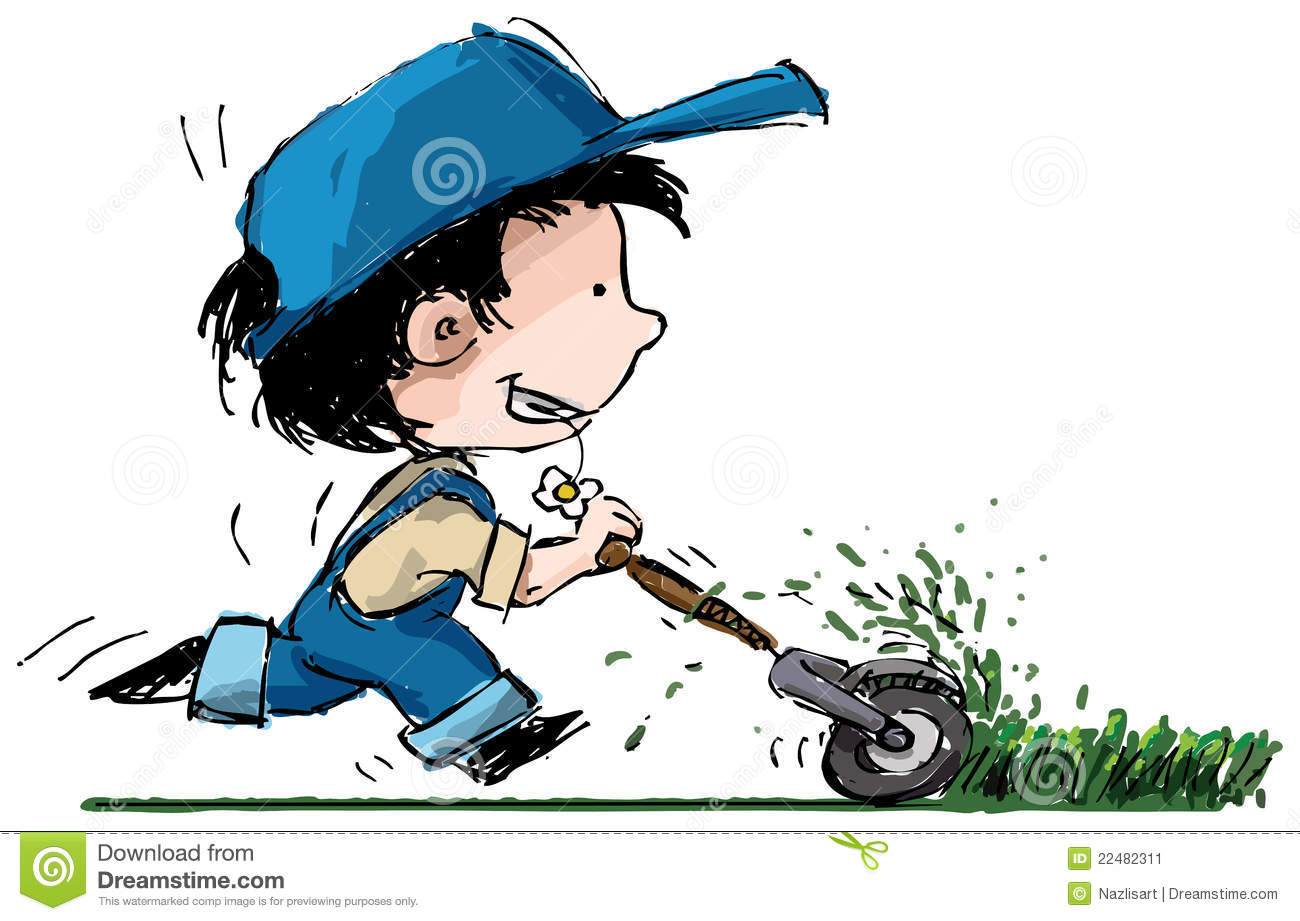 Cut The Grass Clipart Cartoon Boy Cutting Grass