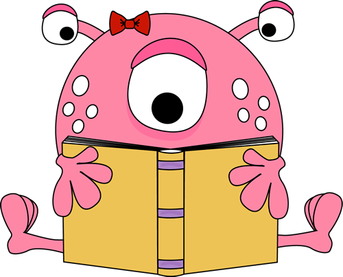 Girl Monster Reading A Book Clip Art Image   Pink Girl Monster Reading