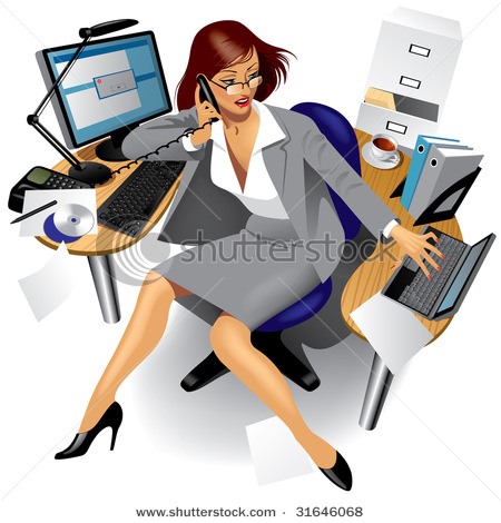 Image Of A Busy Business Women In Office   Vector Clipart Illustration