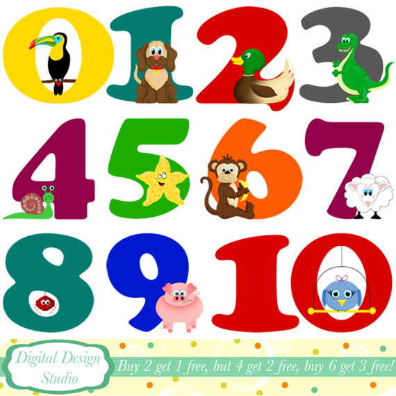 Items Similar To Animal Numbers Digital Clip Art Instant Download
