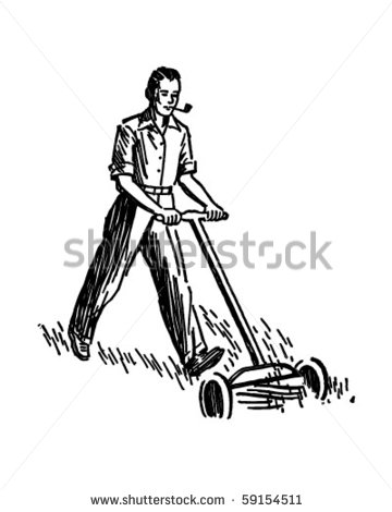 Man Mowing Lawn   Retro Clip Art   Stock Vector
