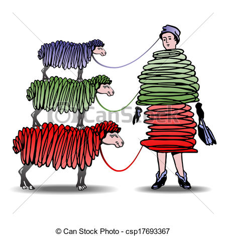 Of Three Sheep Knitting Woman A Dress Csp17693367   Search Clipart