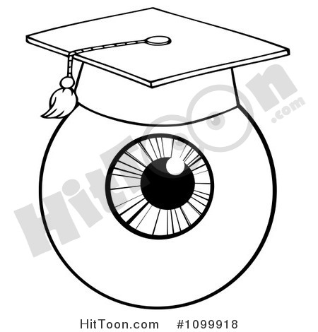 Clipart Black And White Eyeball Wearing A Graduation Cap   Royalty