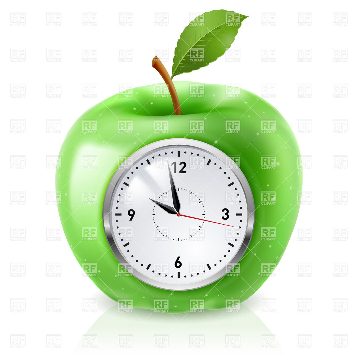 Green Apple Clock   Time For Healthy Food 6838 Download Royalty Free