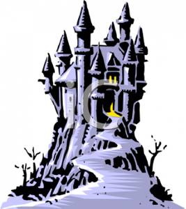 Path On A Cliff Leading Up To A Spooky Castle Clipart Image 