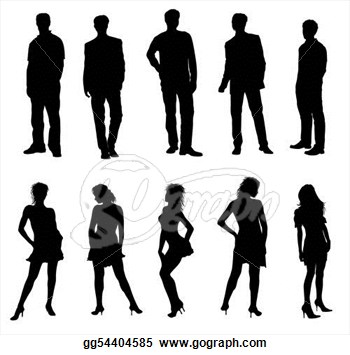 Stock Illustration Young Adults Silhouettes Black White Clipart