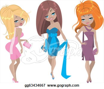 Vector Clipart   Three Fashion Girls  Vector Illustration Gg63434667
