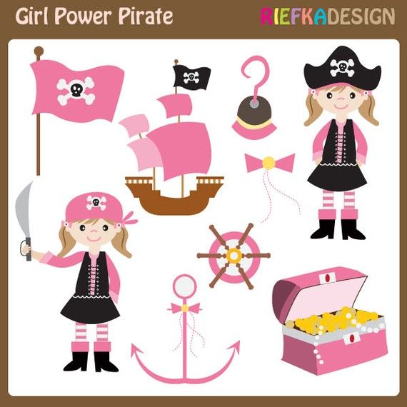 Girl Pirate Clipart Set Pink Pirates Clipart Set By Riefka  5 00