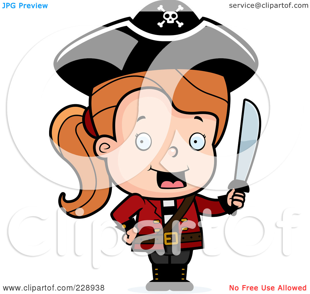 Rf  Clipart Illustration Of A Toddler Pirate Girl Holding A Sword