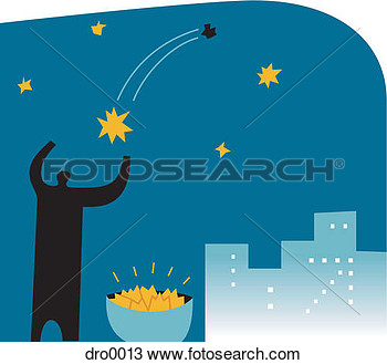 Silhouette Of A Man Collecting Falling Stars Dro0013   Search Clipart