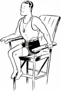 Clipart Picture A Muscled Lifeguard Sitting In A High Chair