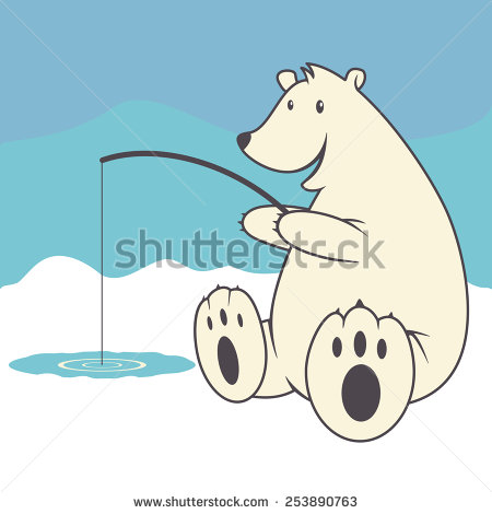 Polar Bear Ice Fishing Vector Illustration   Stock Vector