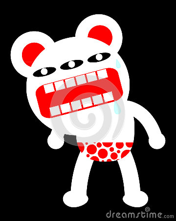 Cartoony Three Eyed Bear With Red Pants Shouting 