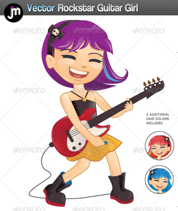 Rockstar Guitar Girl   Characters Vectors