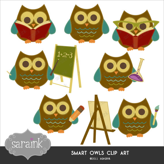 Smart Owls Scholarly Clipart Download   Cute Digital Clip Art For