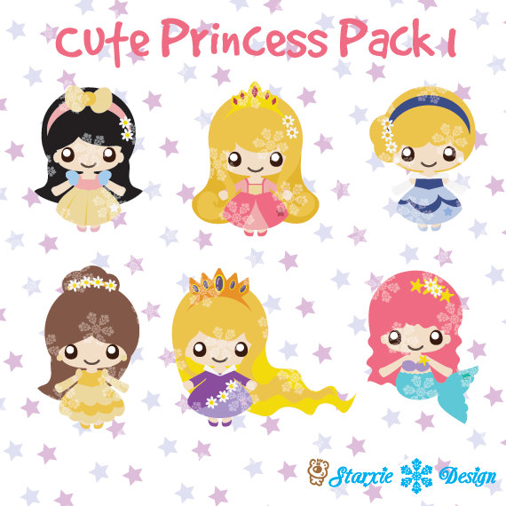 Cute Chibi Princess Clipart  Fairytale Clipart Cute Princess Pack 1