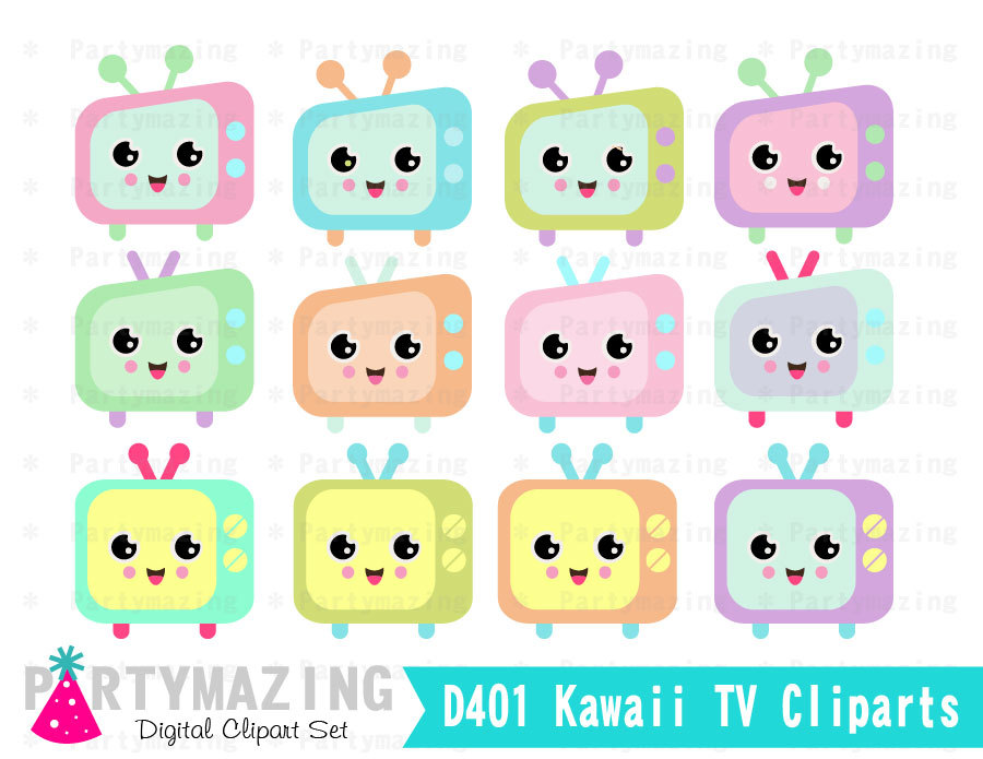 Kawaii Tv Clipart Set Kawaii Clipart Chibi Digital By Partymazing