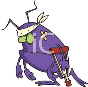 Purple Monster With A Crutch And Bandages Clip Art Image 